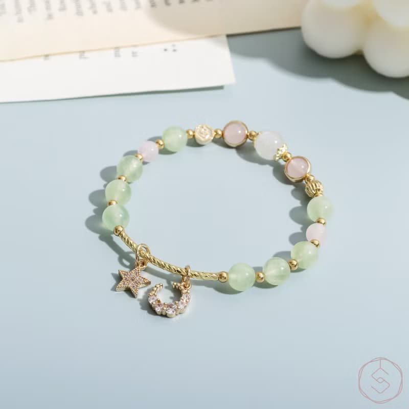 情愫 | 葡萄石 粉水晶 月光石 | 天然水晶手鍊