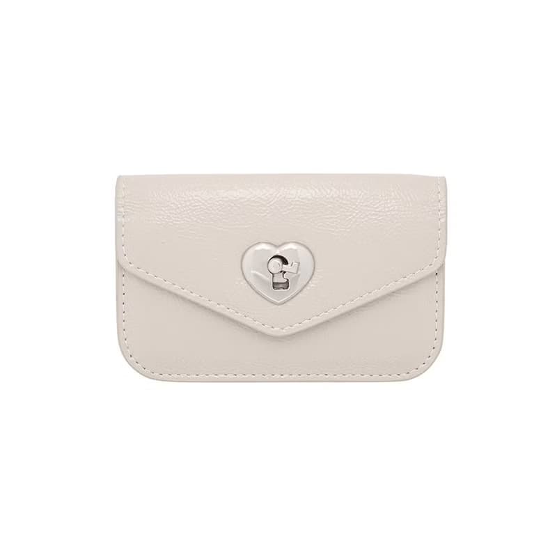 Heart Lock Compact Card Wallet warm gray