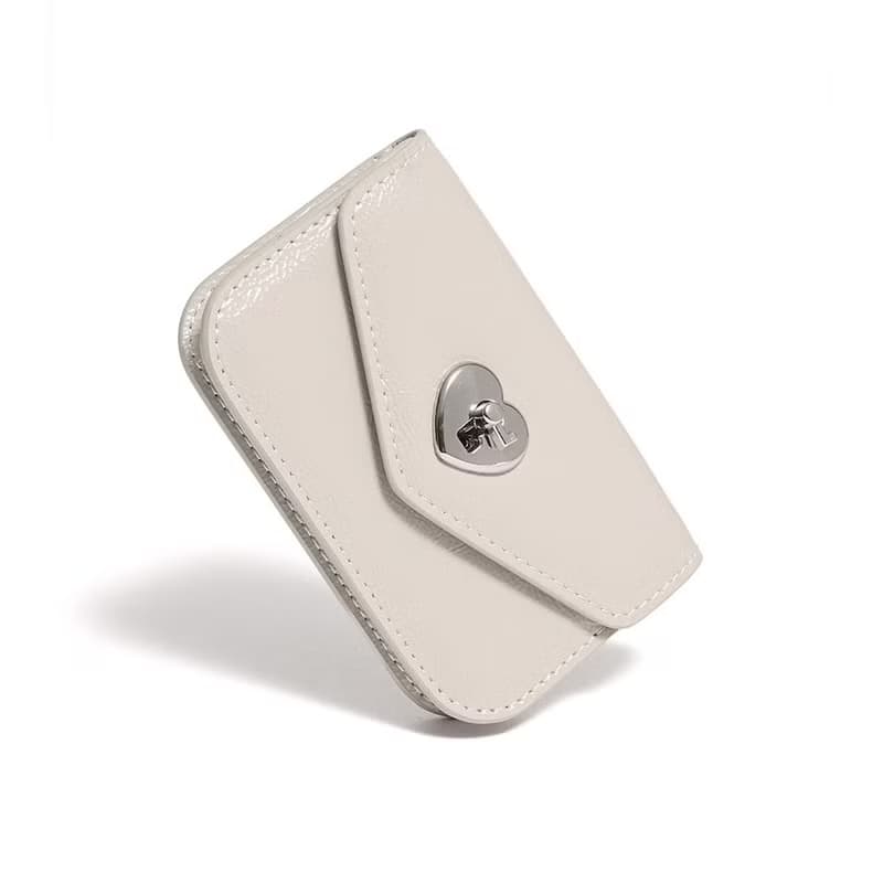 Heart Lock Compact Card Wallet warm gray