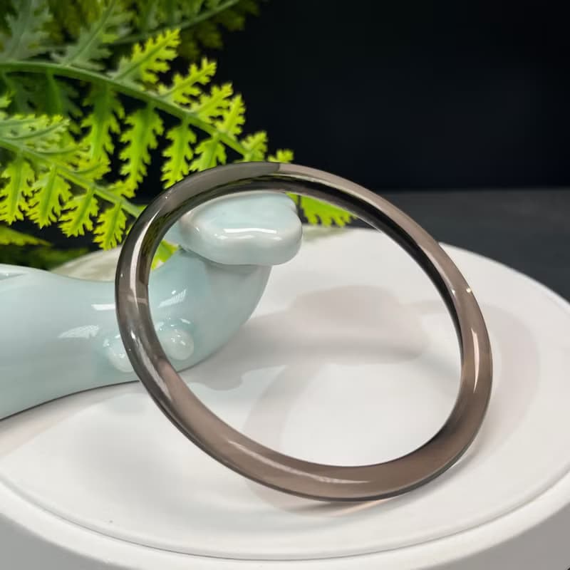 高品質 玻璃體茶晶手鐲 63MM 冰透仙女條煙晶手環 招財辟邪保護