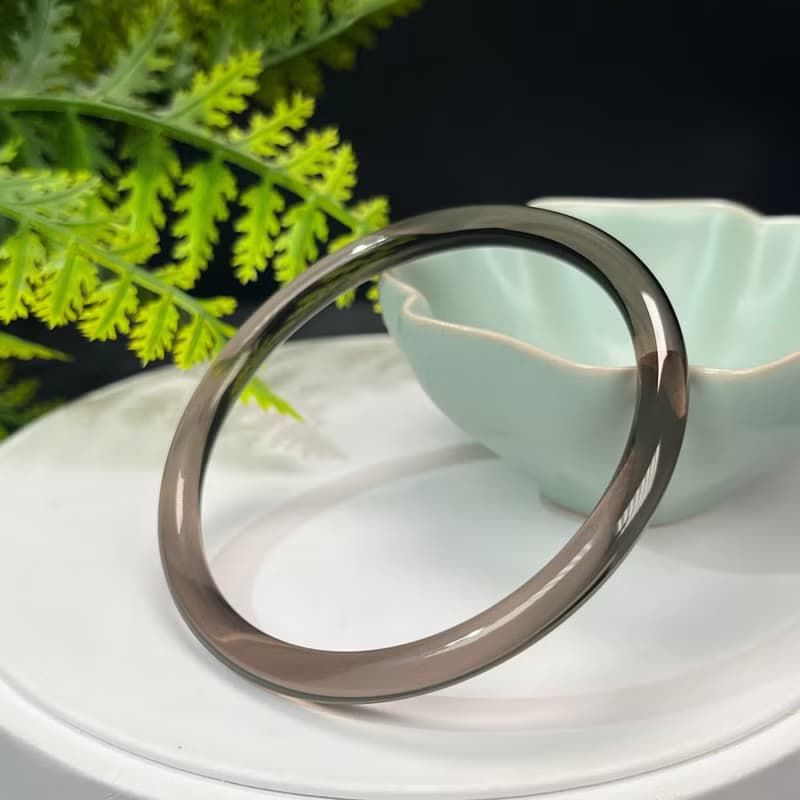 高品質 玻璃體茶晶手鐲 63MM 冰透仙女條煙晶手環 招財辟邪保護