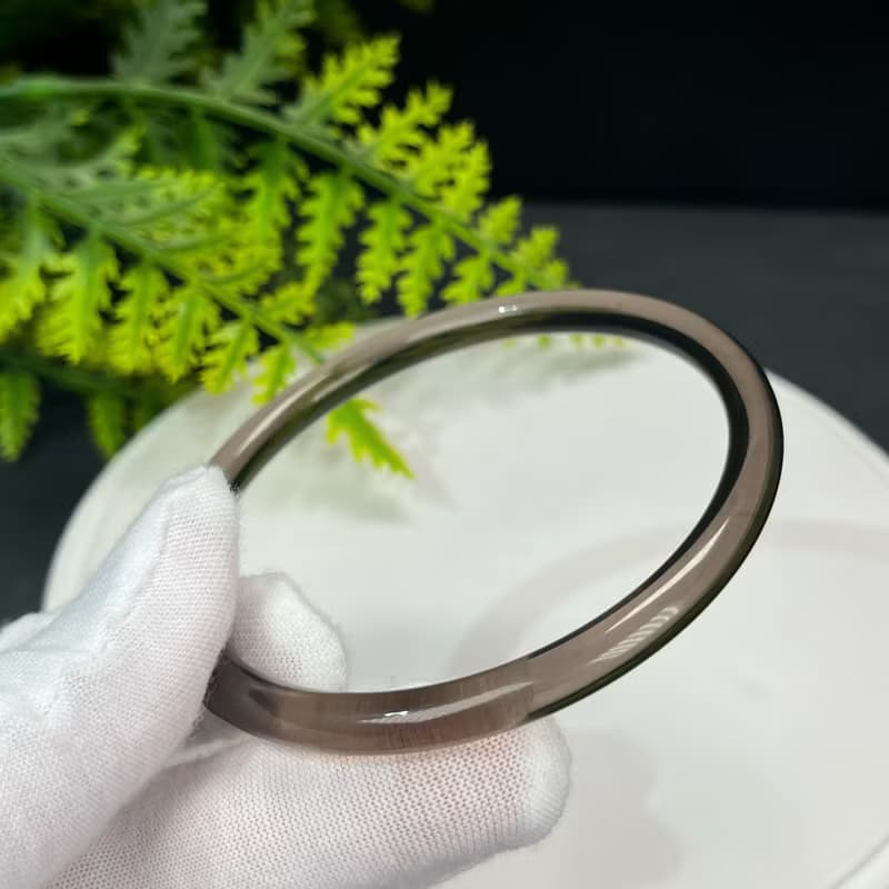 高品質 玻璃體茶晶手鐲 63MM 冰透仙女條煙晶手環 招財辟邪保護