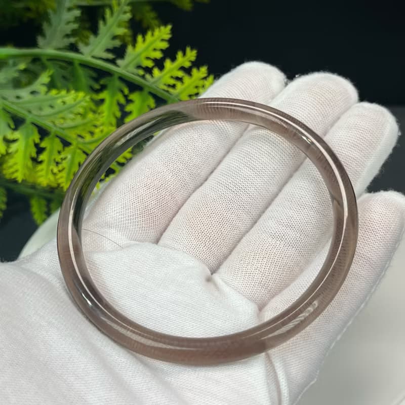 高品質 玻璃體茶晶手鐲 63MM 冰透仙女條煙晶手環 招財辟邪保護