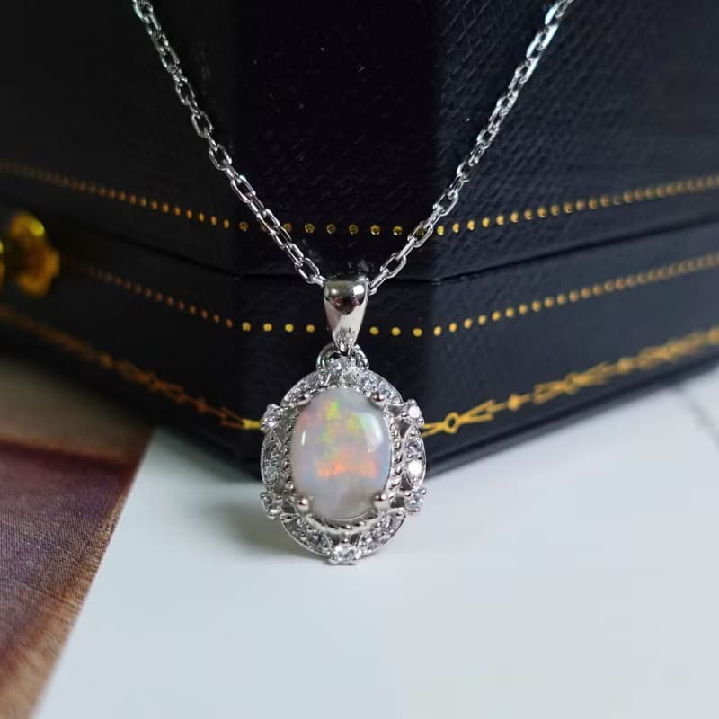 澳洲蛋白石 天然原礦 絕美油彩 純銀項鍊 宮廷風設計 禮物首選