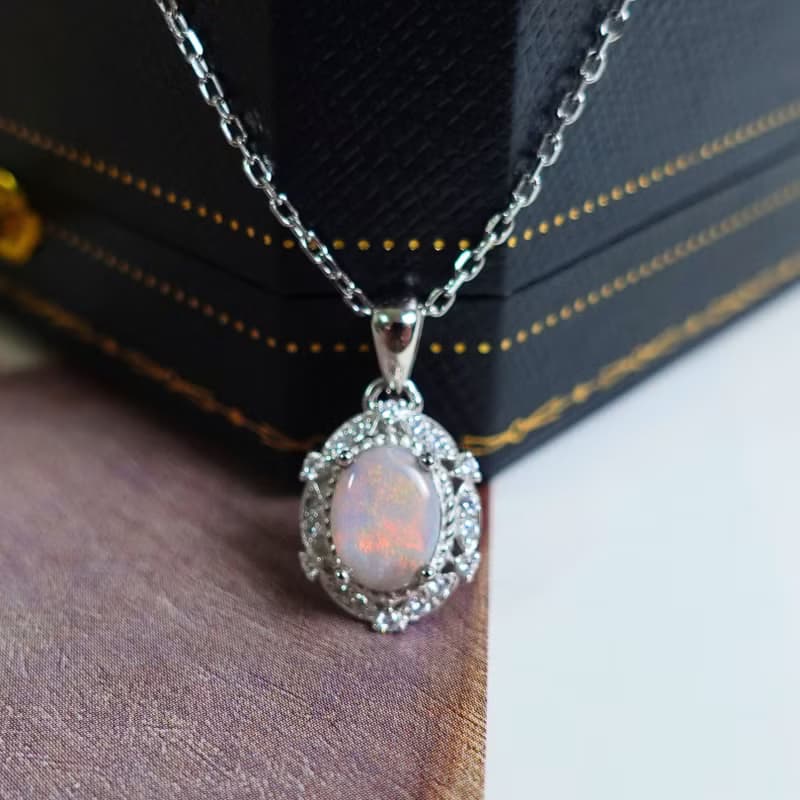 澳洲蛋白石 天然原礦 絕美油彩 純銀項鍊 宮廷風設計 禮物首選