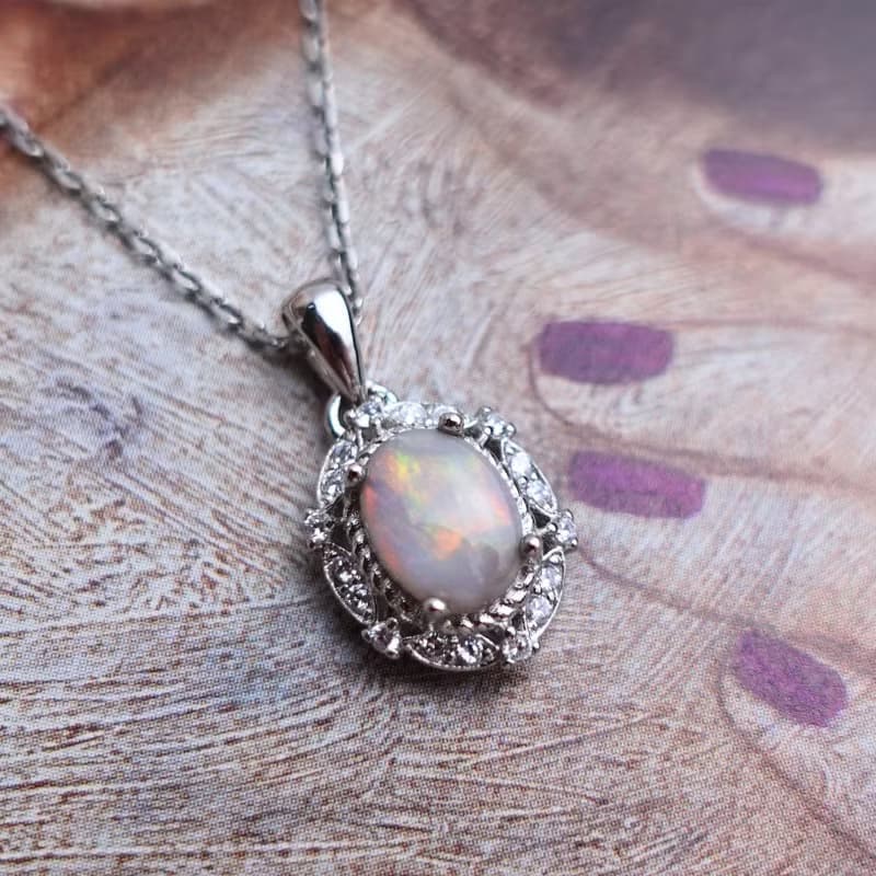澳洲蛋白石 天然原礦 絕美油彩 純銀項鍊 宮廷風設計 禮物首選