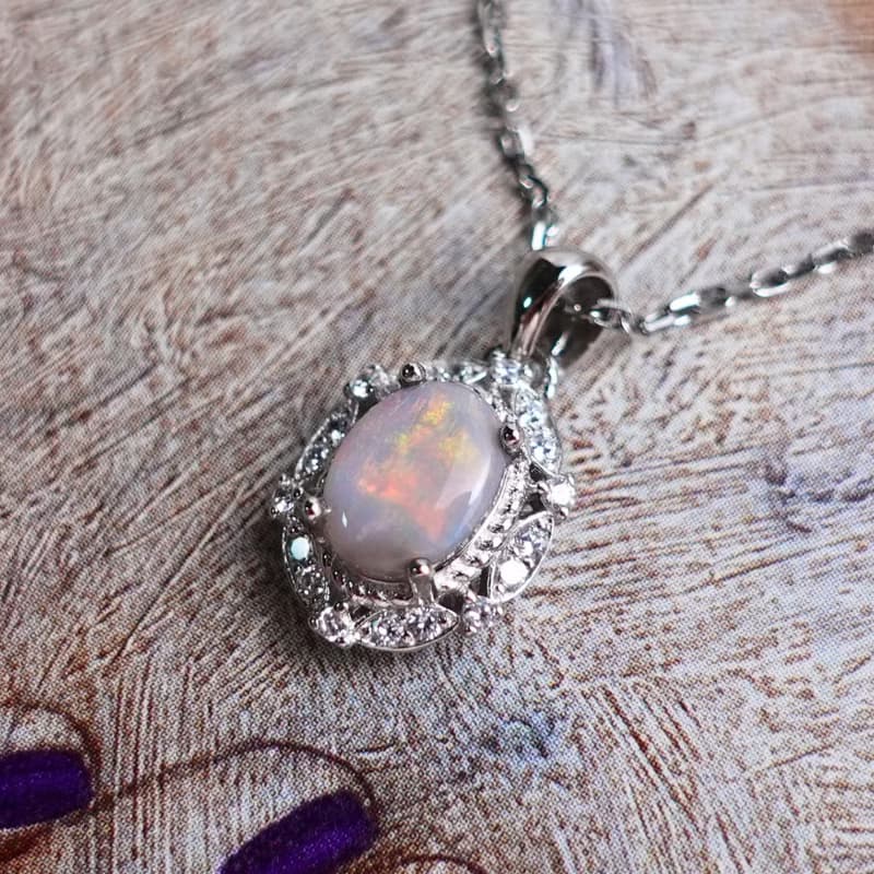 澳洲蛋白石 天然原礦 絕美油彩 純銀項鍊 宮廷風設計 禮物首選