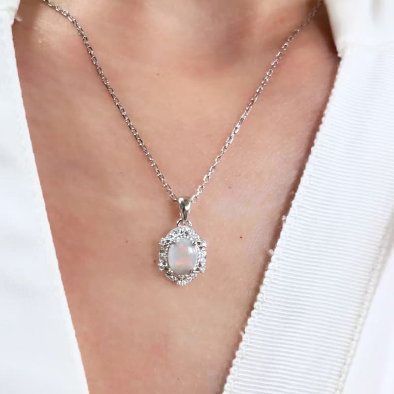 澳洲蛋白石 天然原礦 絕美油彩 純銀項鍊 宮廷風設計 禮物首選