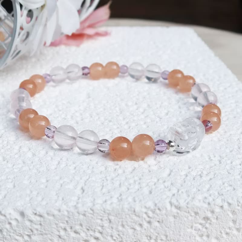 【水晶手串】白水晶貔貅 |粉岫玉 | 開運招財 水晶手鍊