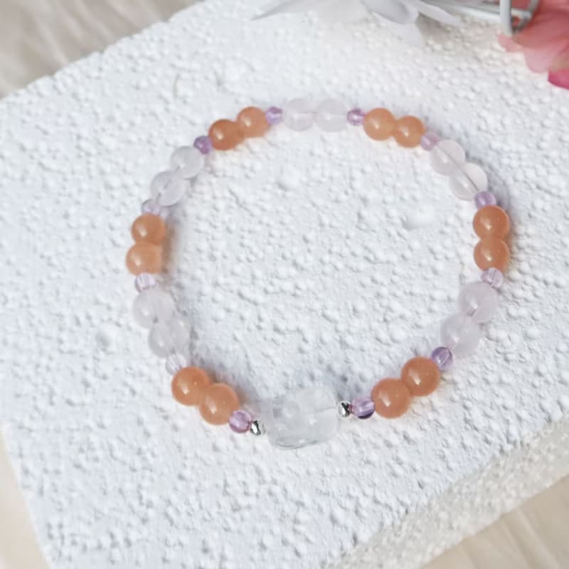 【水晶手串】白水晶貔貅 |粉岫玉 | 開運招財 水晶手鍊