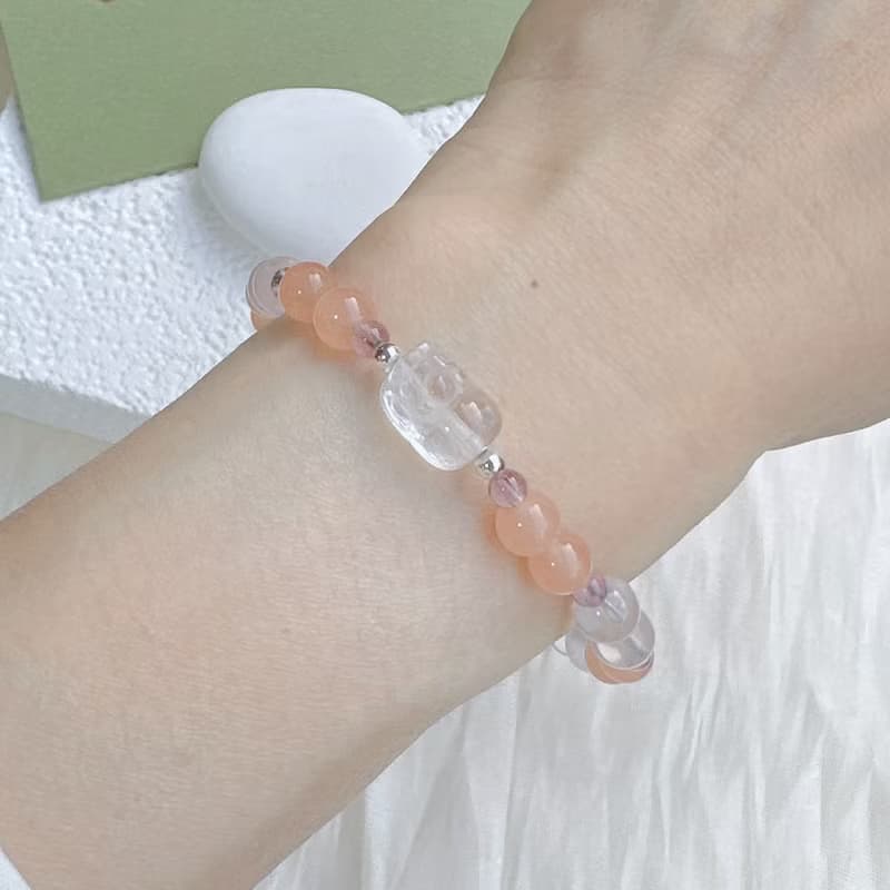 【水晶手串】白水晶貔貅 |粉岫玉 | 開運招財 水晶手鍊