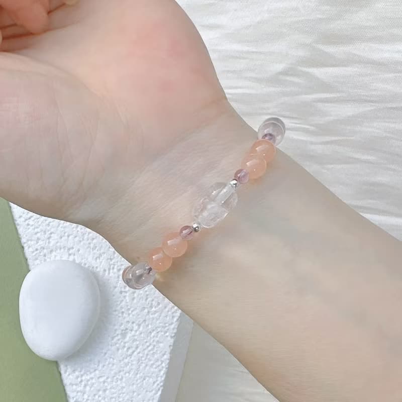 【水晶手串】白水晶貔貅 |粉岫玉 | 開運招財 水晶手鍊