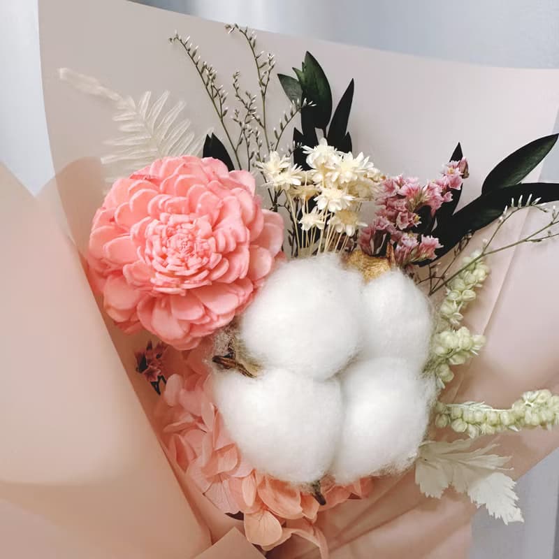 棉花花束(小)。情人節花束。生日花束。求婚花束。畢業花束