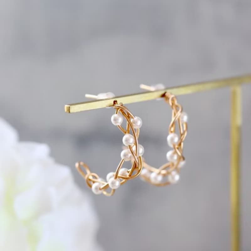 【受注製作】14kgf Swarovski Pearl Twist Pierced Earrings 【gift box】