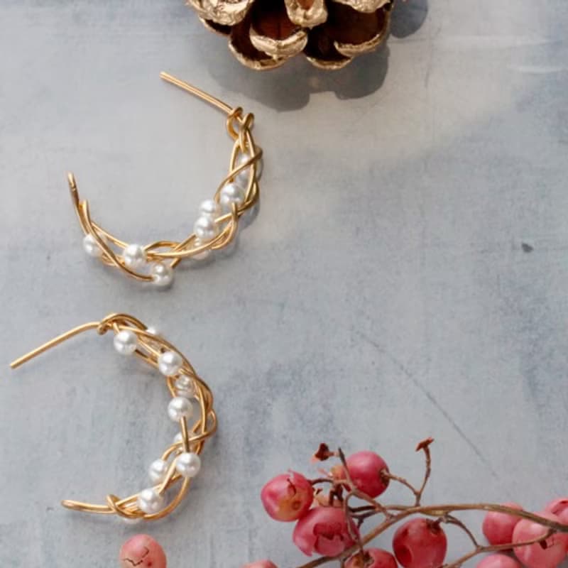 【受注製作】14kgf Swarovski Pearl Twist Pierced Earrings 【gift box】