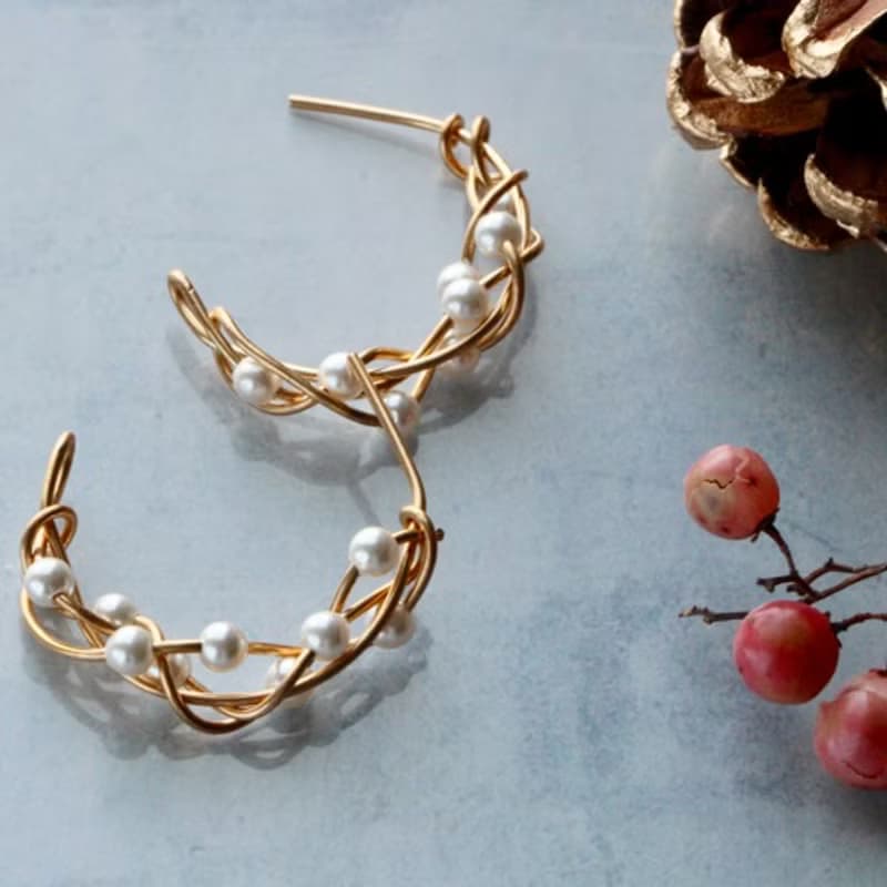 【受注製作】14kgf Swarovski Pearl Twist Pierced Earrings 【gift box】