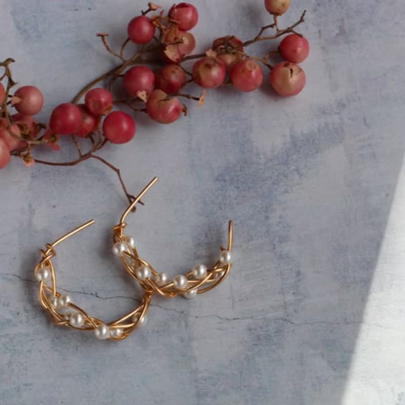 【受注製作】14kgf Swarovski Pearl Twist Pierced Earrings 【gift box】