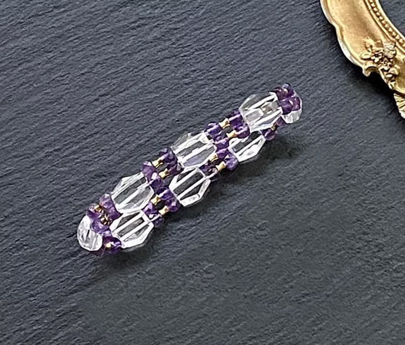 增強運勢 增智慧-立體切面白水晶x切面紫水晶黃銅手排 手環手鍊