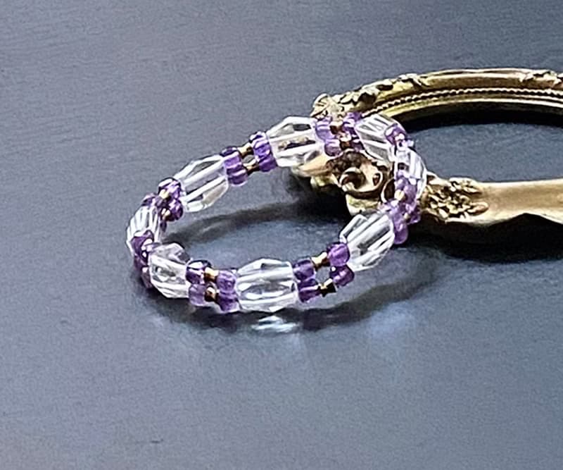 增強運勢 增智慧-立體切面白水晶x切面紫水晶黃銅手排 手環手鍊