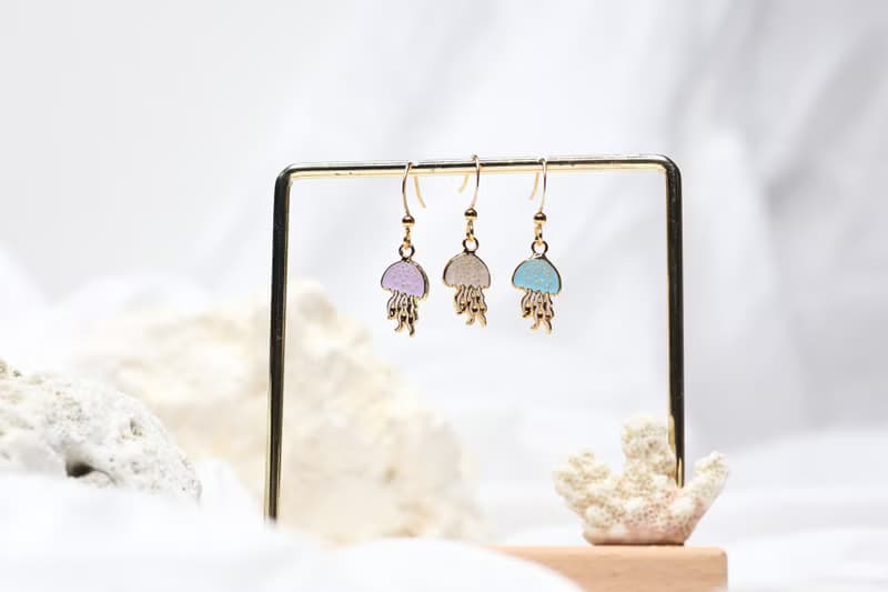 水母 Jellyfish 海洋生物 夾式耳環 手工飾品 生日禮物 紙盒包裝