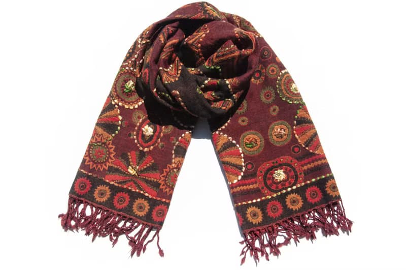 喀什米爾Cashmere/水煮羊毛披肩/針織圍巾/刺繡圍巾/羊絨披巾-花