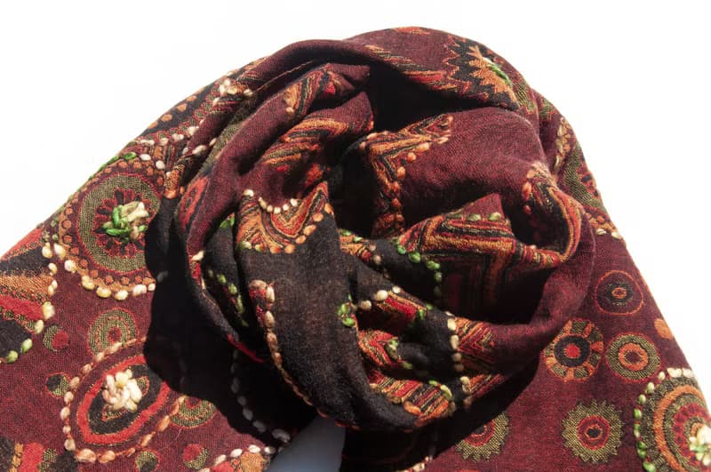 喀什米爾Cashmere/水煮羊毛披肩/針織圍巾/刺繡圍巾/羊絨披巾-花