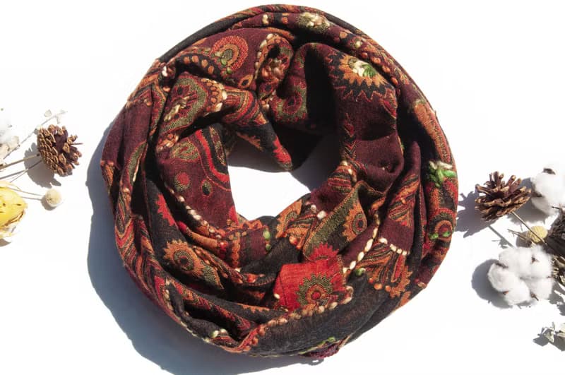 喀什米爾Cashmere/水煮羊毛披肩/針織圍巾/刺繡圍巾/羊絨披巾-花