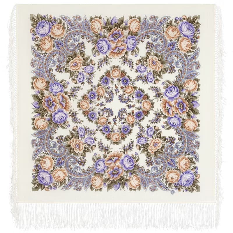 Authentic Pavlovo Posad Russian Shawl Scarf Soft 100% Wool 89x89 cm 2004-3