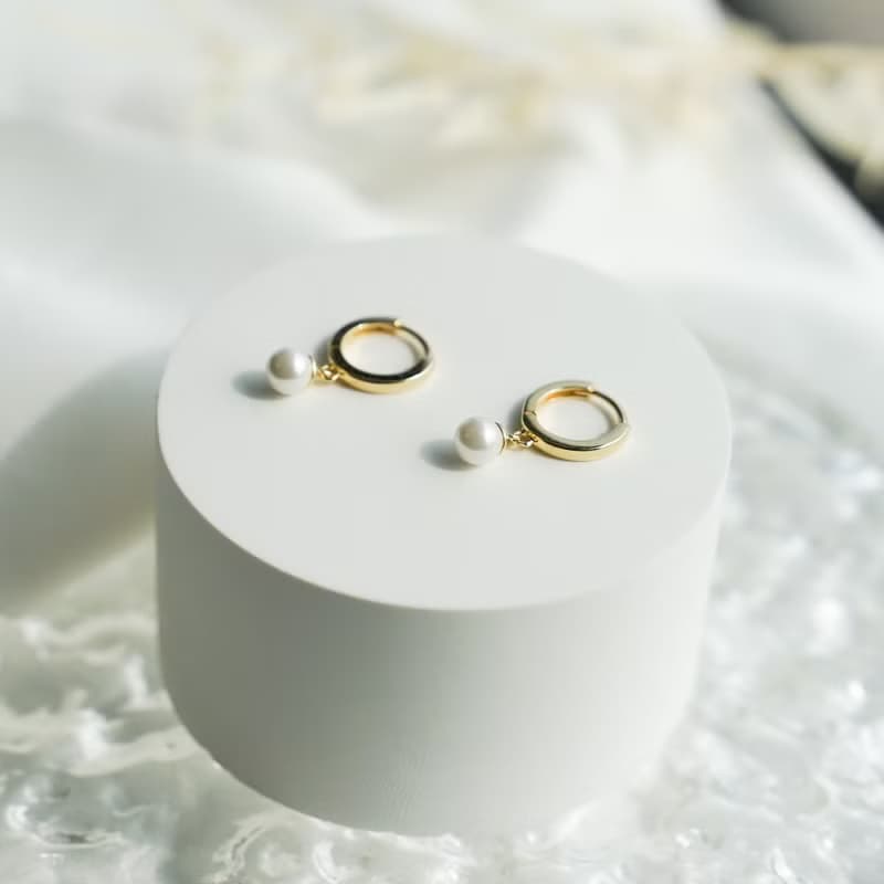 圓圈小珍珠 易扣耳環 925純銀鍍18k金 垂墜耳環