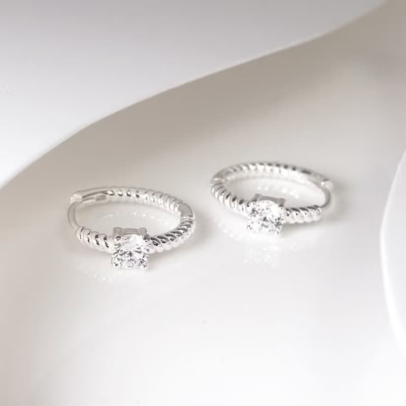 純銀 閃鑽麻花 易扣耳環 925純銀耳環 女生耳環 情人節禮物