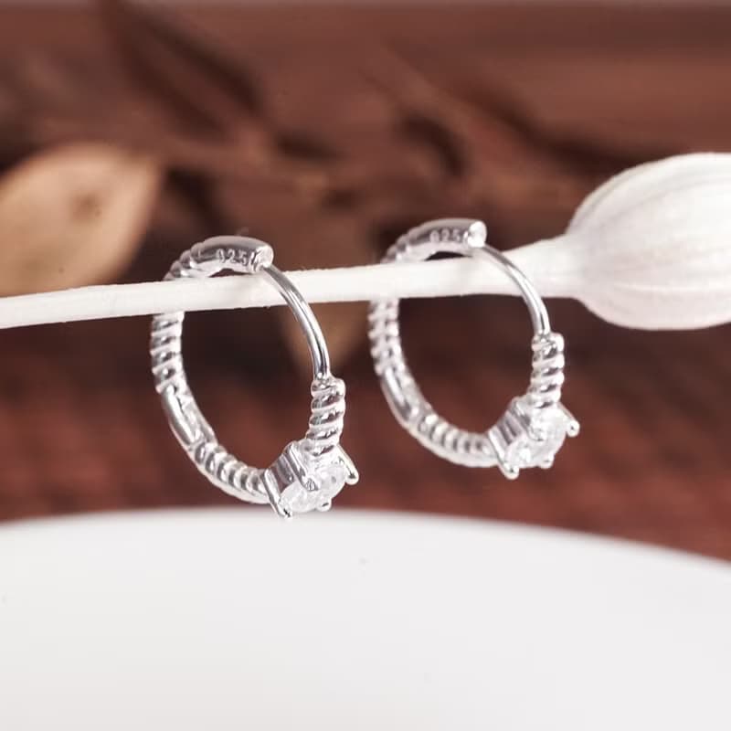 純銀 閃鑽麻花 易扣耳環 925純銀耳環 女生耳環 情人節禮物
