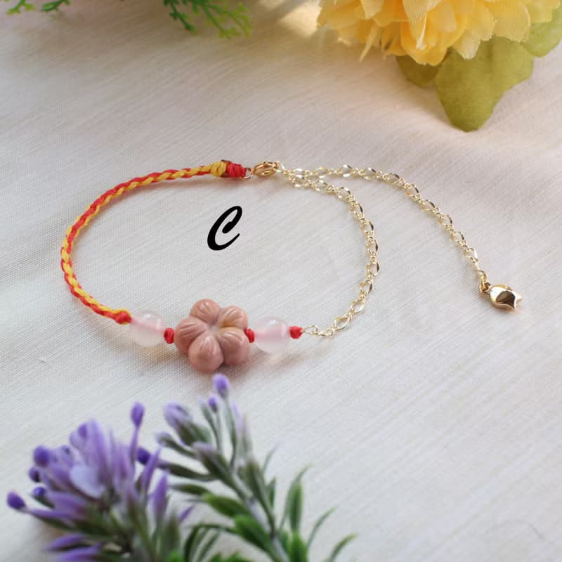 Six Cats 天然阿拉善 精雕櫻花 蠟繩編織 14K注金 手鍊 禮物