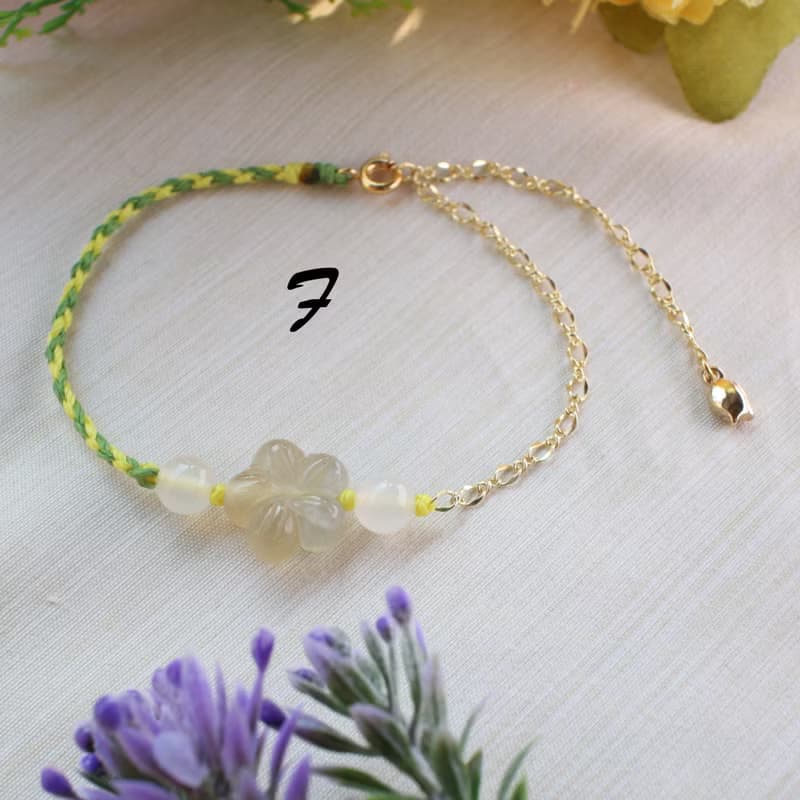 Six Cats 天然阿拉善 精雕櫻花 蠟繩編織 14K注金 手鍊 禮物