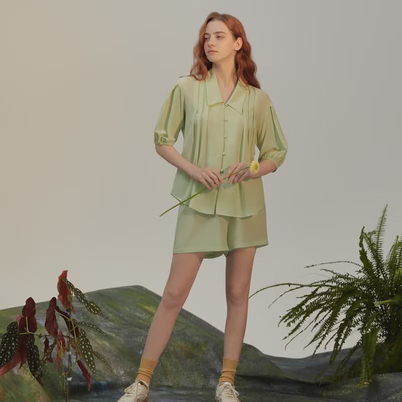 【換季特惠】真絲雙縐家居服四件套翻領真絲睡衣夏季女套裝送禮
