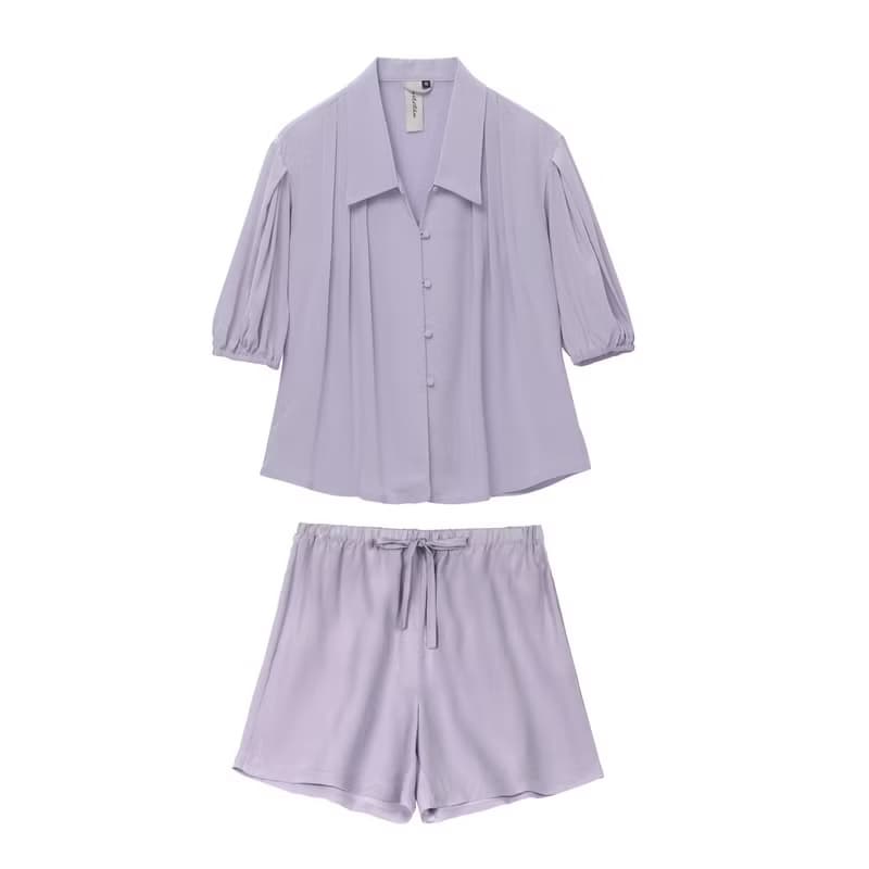 【換季特惠】真絲雙縐家居服四件套翻領真絲睡衣夏季女套裝送禮