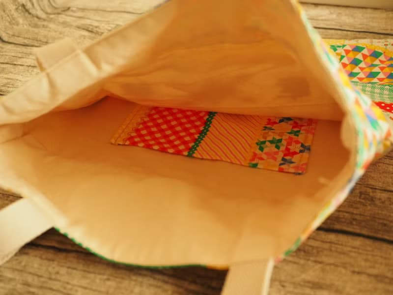 英國製作 懷舊幸福兒童 彩色田園拼布 手挽側揹索繩袋