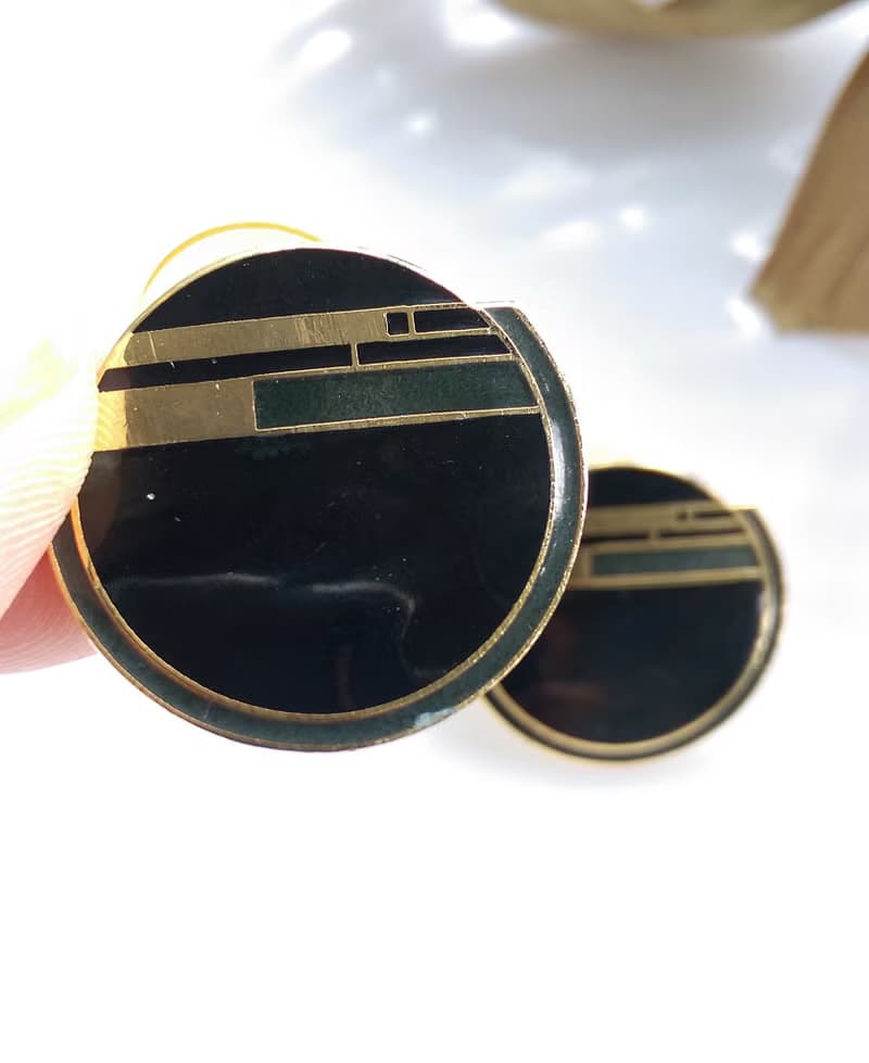 【西洋古董飾品 】景泰藍 黑色調 幾何 簡約 針式耳環