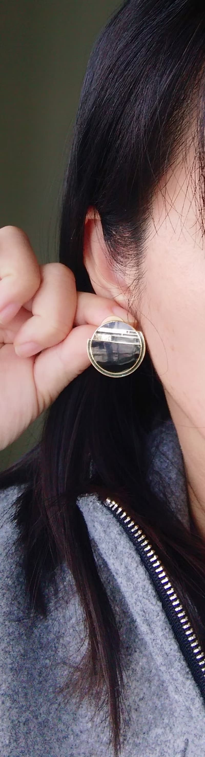【西洋古董飾品 】景泰藍 黑色調 幾何 簡約 針式耳環