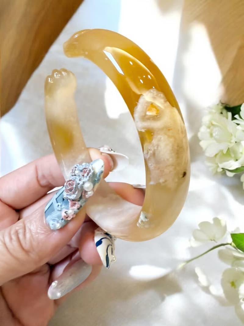 櫻花瑪瑙手鐲瑪瑙手鐲 貓鐲 貓爪鐲金貓橘貓招財貓鐲胖橘53圈口