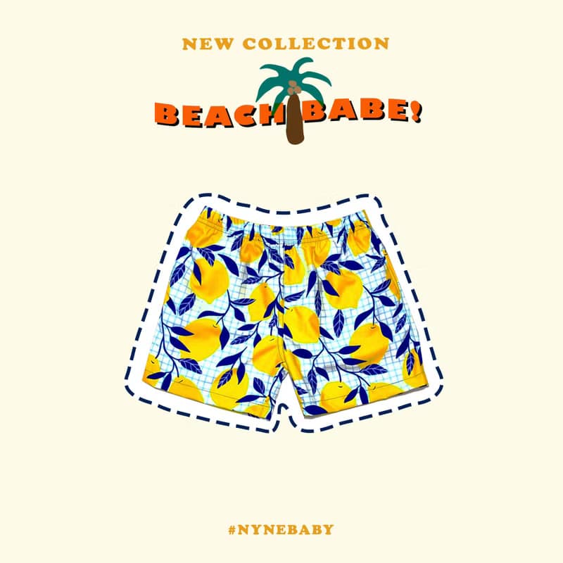 Beach Babe & Beach Boy : Baby & Adult Swim Trunks : Lemon