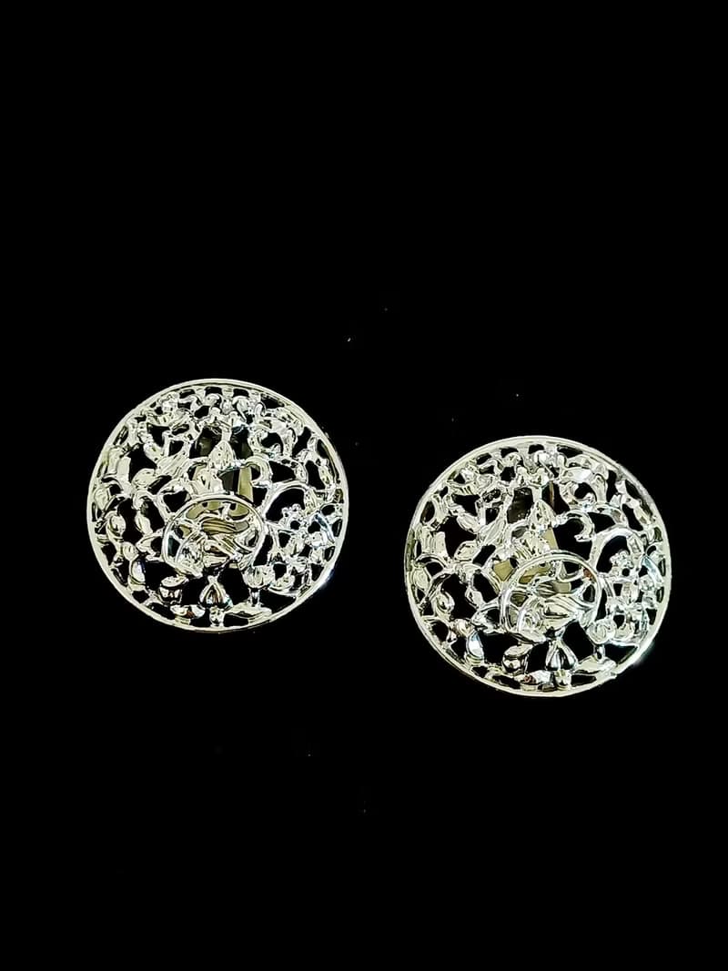 vintage jewelry  亮色簍空纏枝盤型 夾式耳環