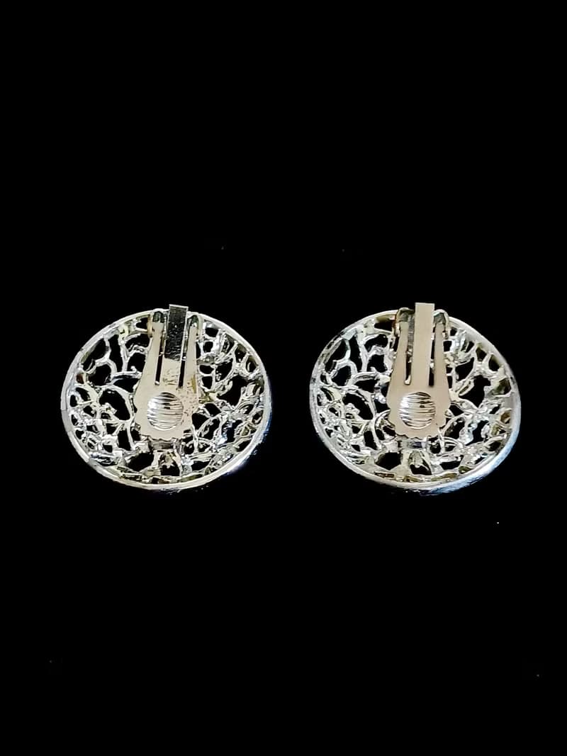 vintage jewelry  亮色簍空纏枝盤型 夾式耳環