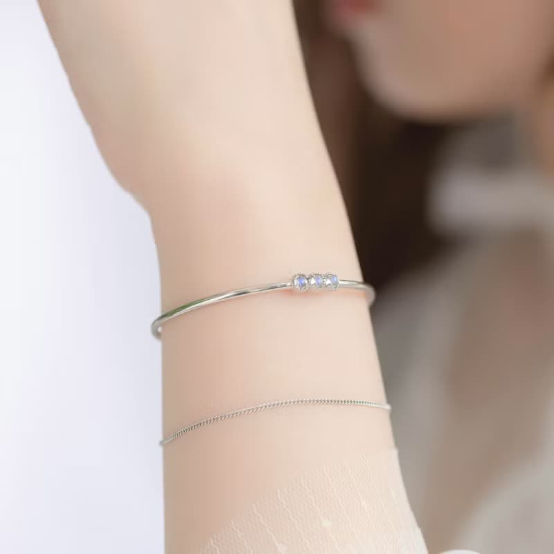 月光石925純銀蛋糕排鑽風格手環