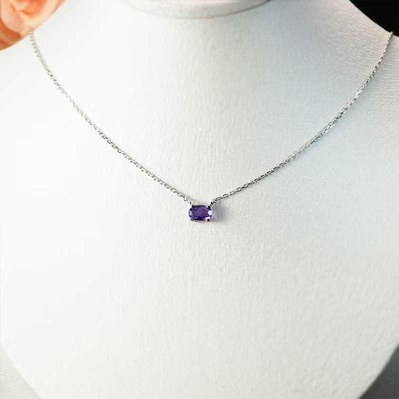 || 2月誕生石 ||  單顆 紫水晶 925純銀 極細鎖骨項鍊