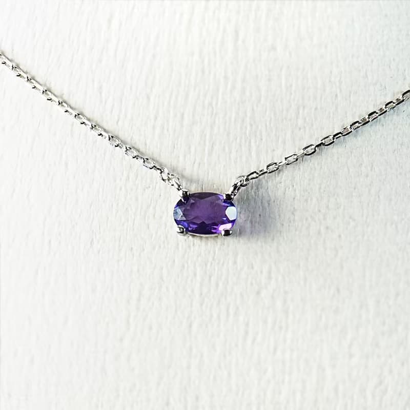 || 2月誕生石 ||  單顆 紫水晶 925純銀 極細鎖骨項鍊