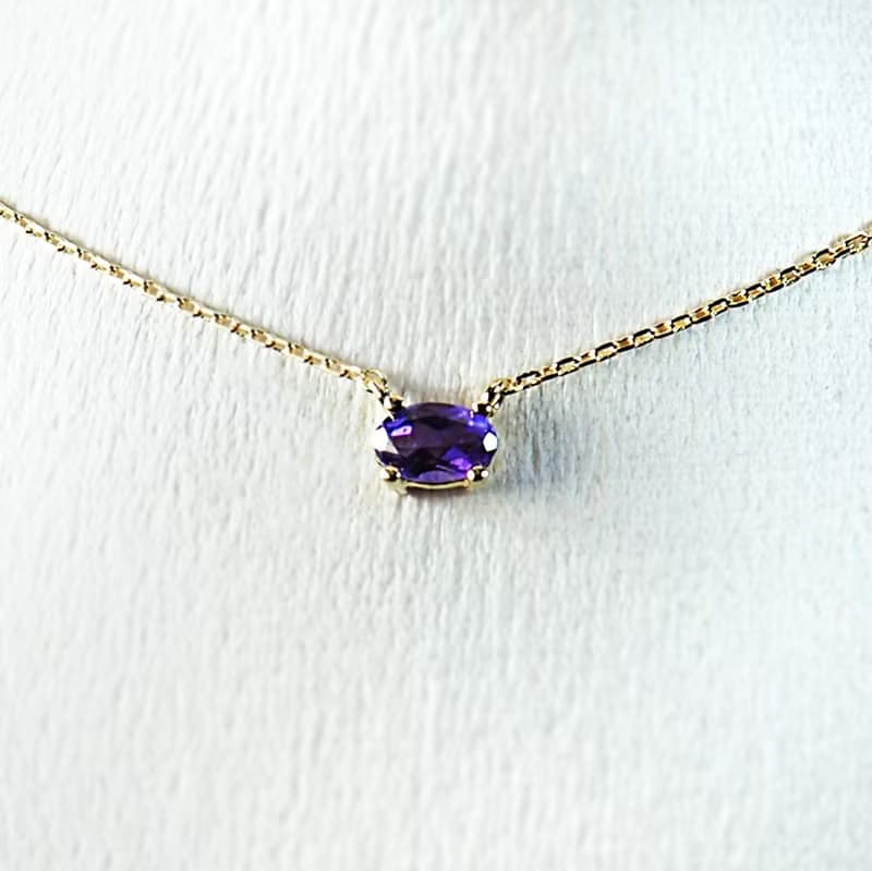 || 2月誕生石 ||  單顆 紫水晶 925純銀 極細鎖骨項鍊