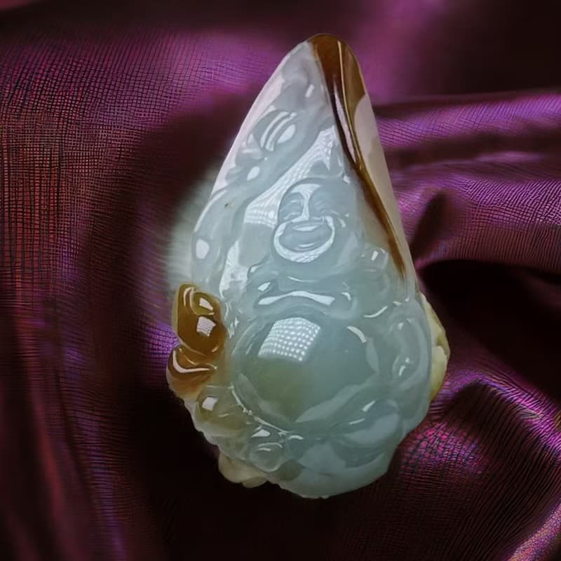 冰種飄紅翡翡翠彌勒佛 | 天然緬甸玉A貨翡翠 | 送禮
