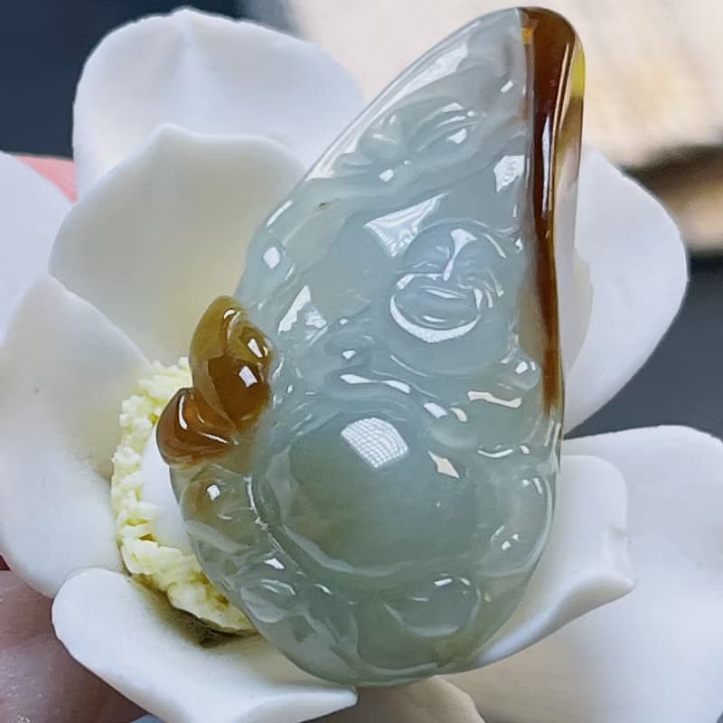 冰種飄紅翡翡翠彌勒佛 | 天然緬甸玉A貨翡翠 | 送禮