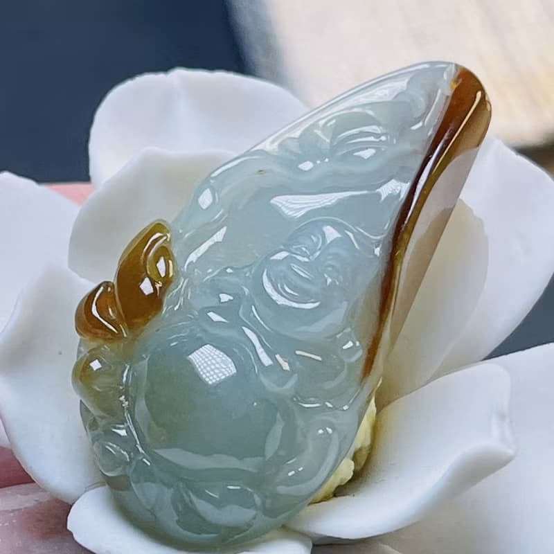 冰種飄紅翡翡翠彌勒佛 | 天然緬甸玉A貨翡翠 | 送禮