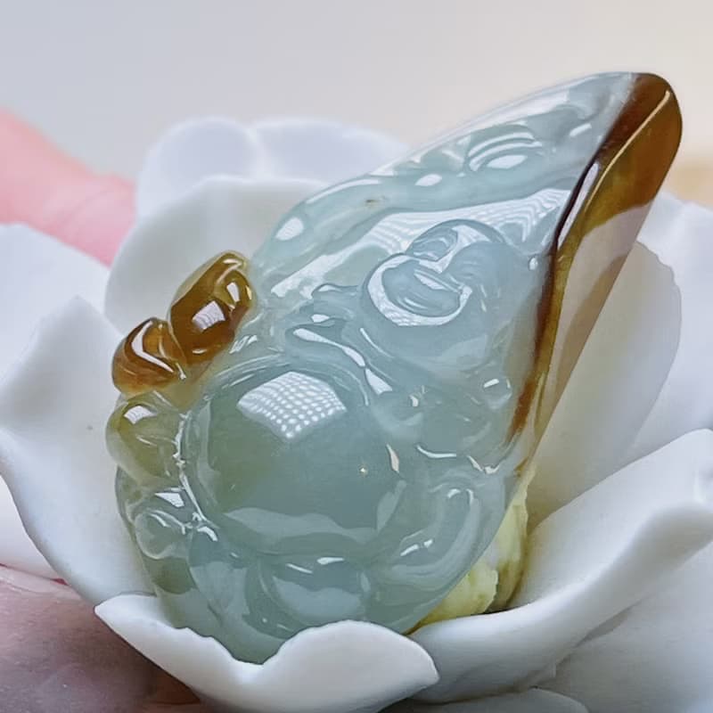 冰種飄紅翡翡翠彌勒佛 | 天然緬甸玉A貨翡翠 | 送禮